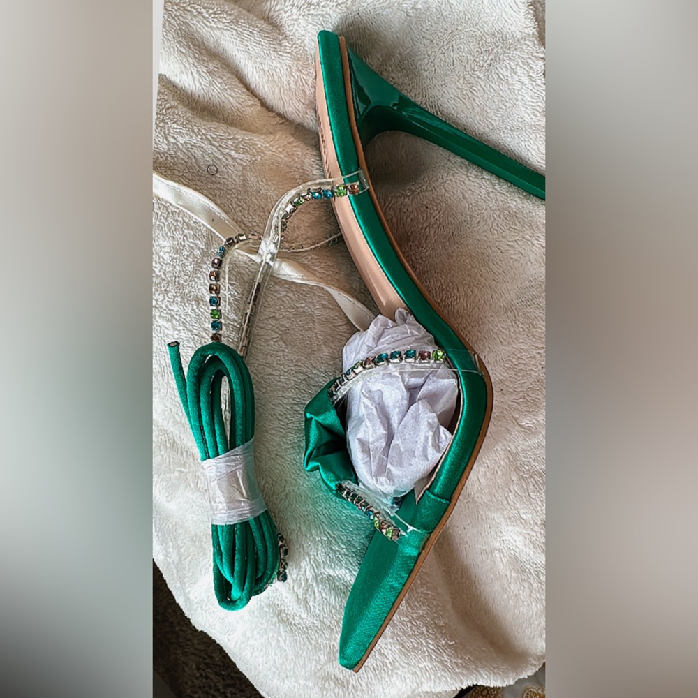 Lace up Green Satin heels